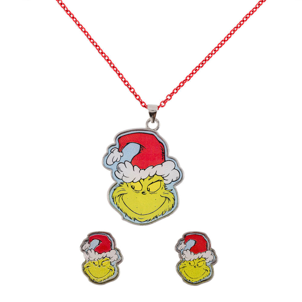 Conjunto de pendente e brincos de Natal do Grinch
