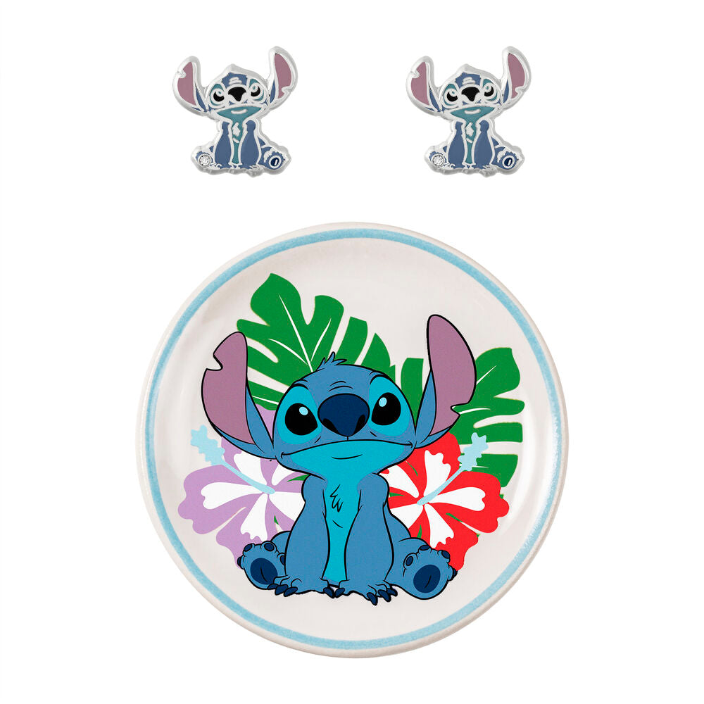 Brincos e placa Stitch da Disney