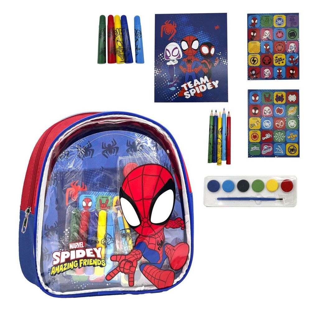 Conjunto de artigos de papelaria para colorir com mochila Spidey