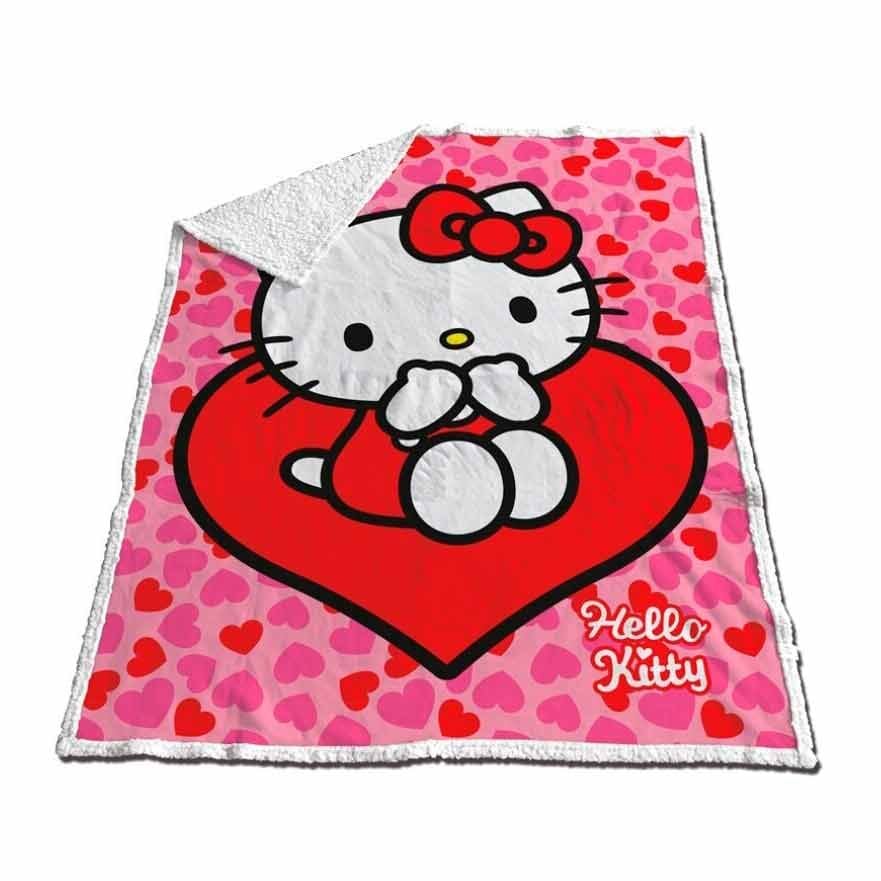 Manta Coralina Sherpa Hello Kitty Coração 120x150 cm