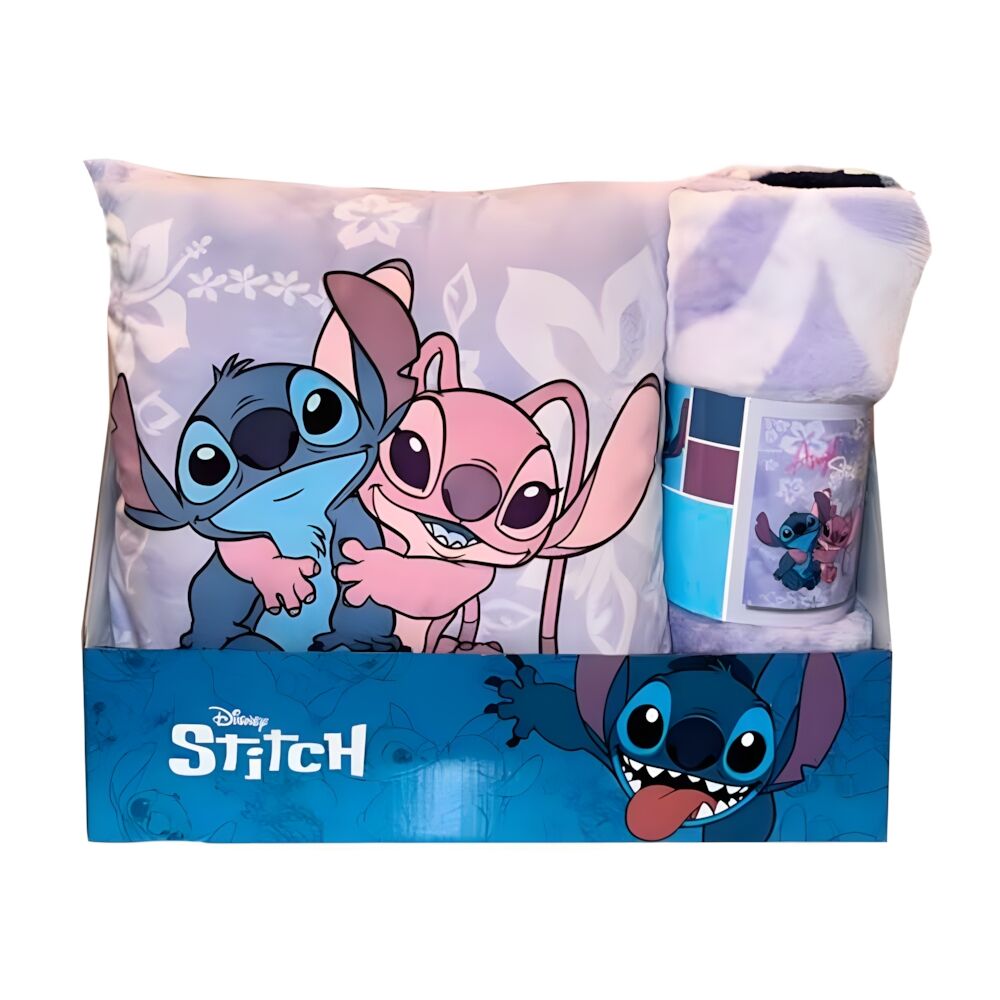 Conjunto de manta e almofada polar Angel & Stitch Disney