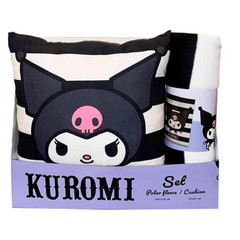 Conjunto de manta e almofada de lã Kuromi Hello Kitty
