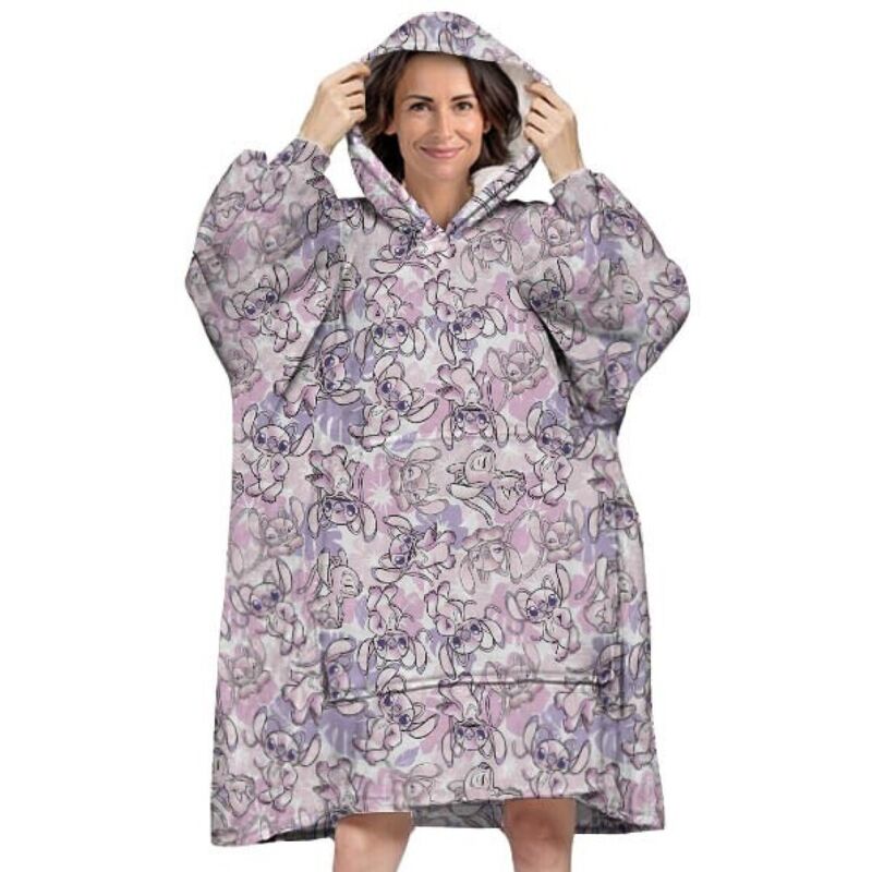 Poncho Stitch coral tamanho adulto