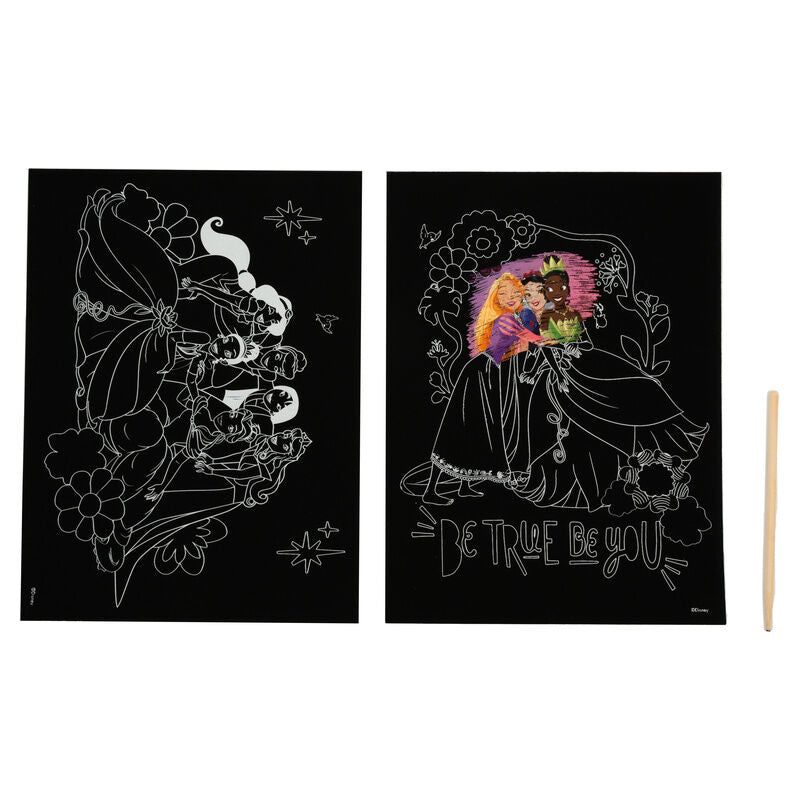Conjunto de artigos de papelaria para raspar das Princesas Disney