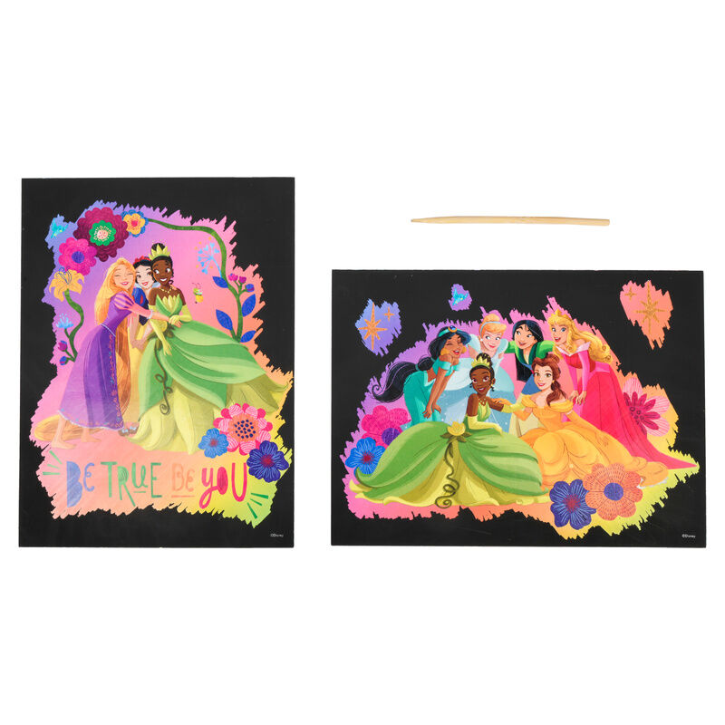 Conjunto de artigos de papelaria para raspar das Princesas Disney
