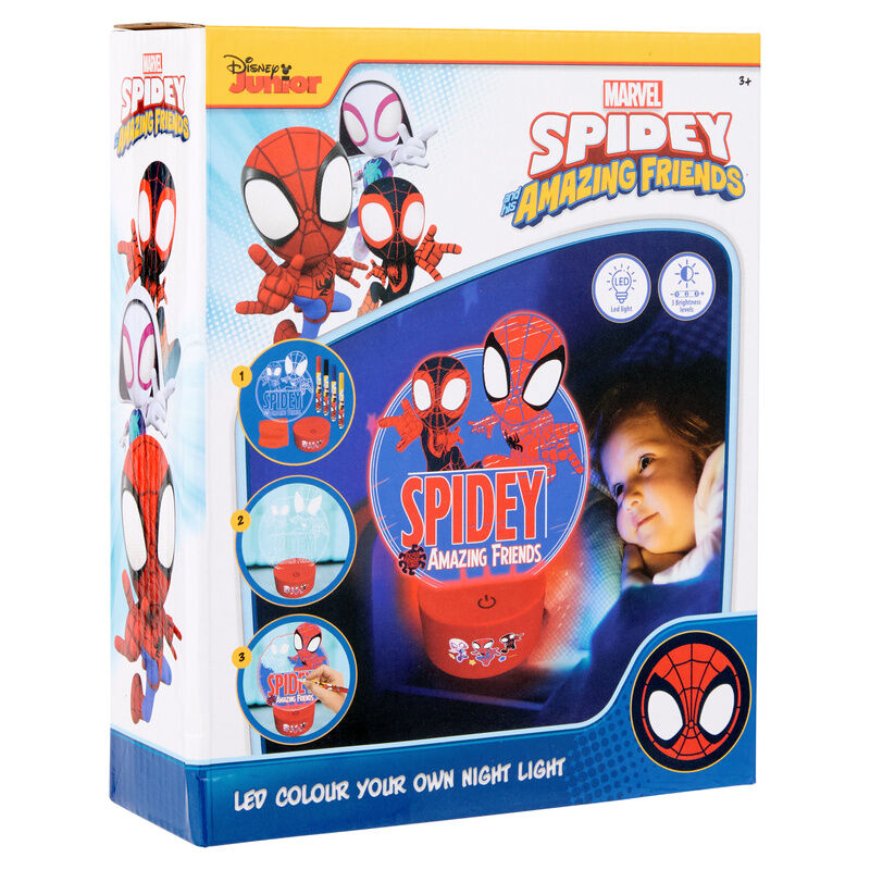 Página para colorear de Spidey con figura iluminada por LED