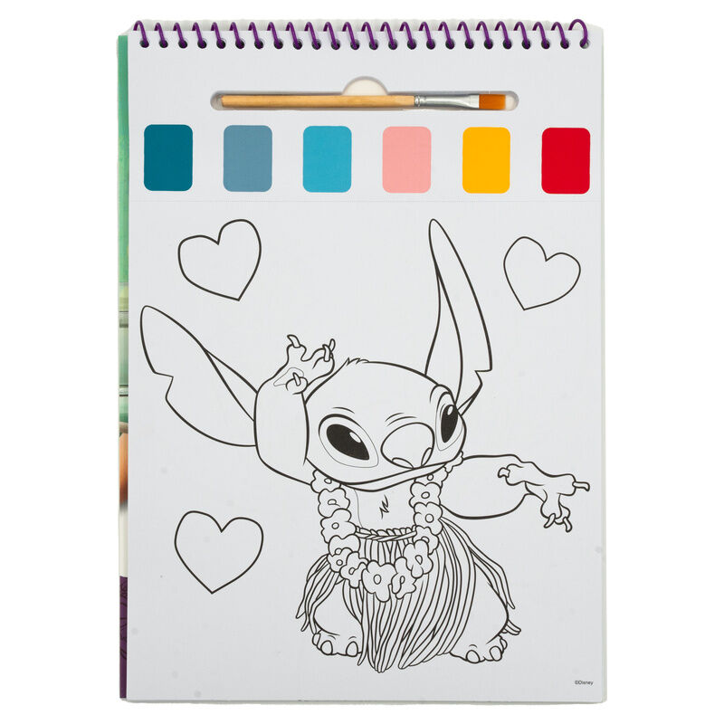 Livro de desenho Stitch Disney + aguarelas e pincel