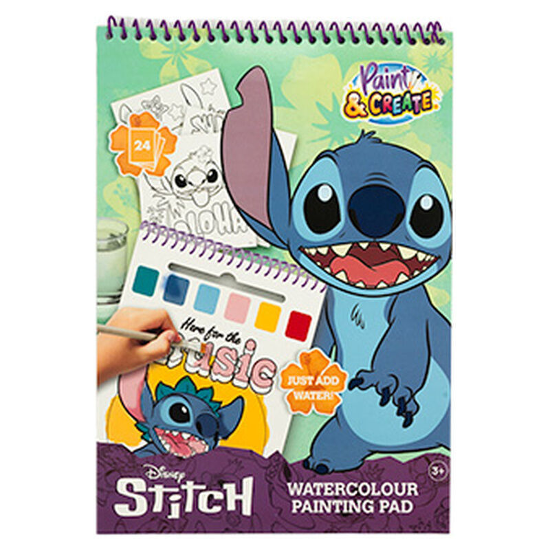 Livro de desenho Stitch Disney + aguarelas e pincel