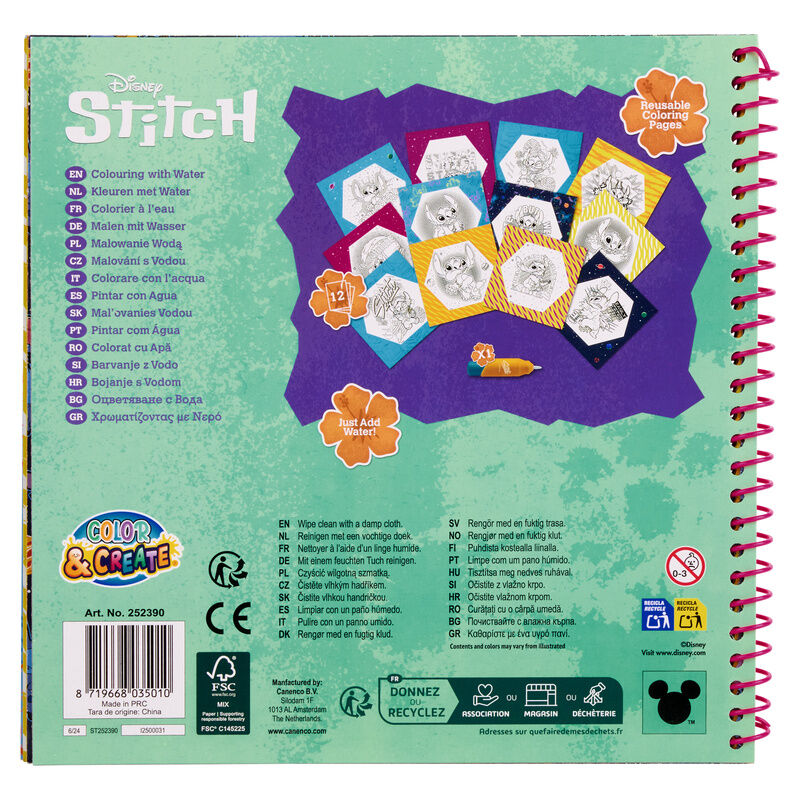 Livro de pintura mágica com água da Stitch da Disney