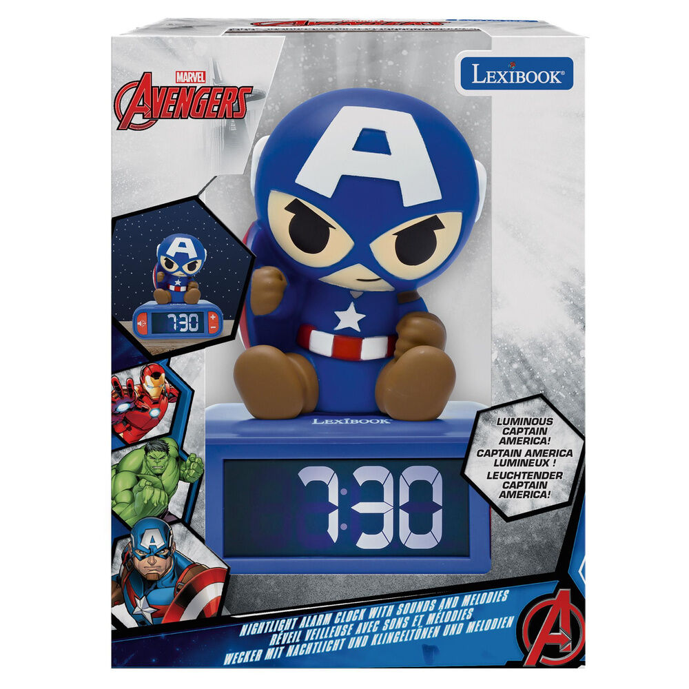 Despertador com luz de presença 3D do Capitão América dos Avengers da Marvel