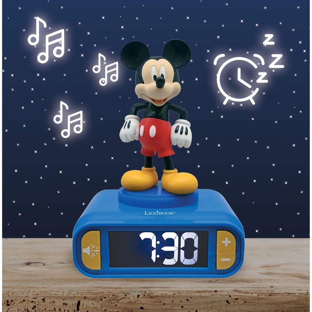 Relógio despertador com luz de presença 3D do Mickey Mouse da Disney