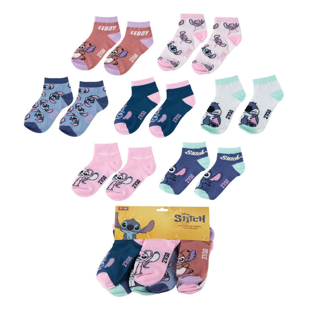 Conjunto de 7 meias Stitch and Angel Disney