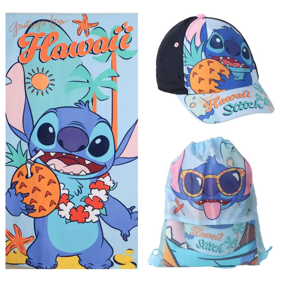 Conjunto de toalha + saco + chapéu Stitch Disney