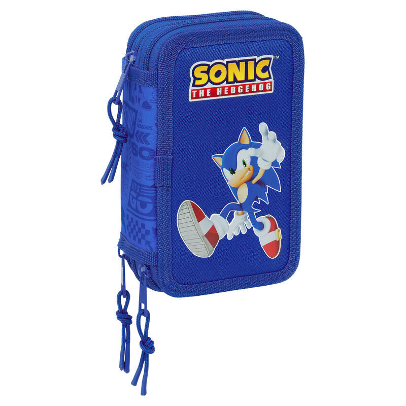 Sonic the Hedgehog Triple Pencil Case with 37 pieces