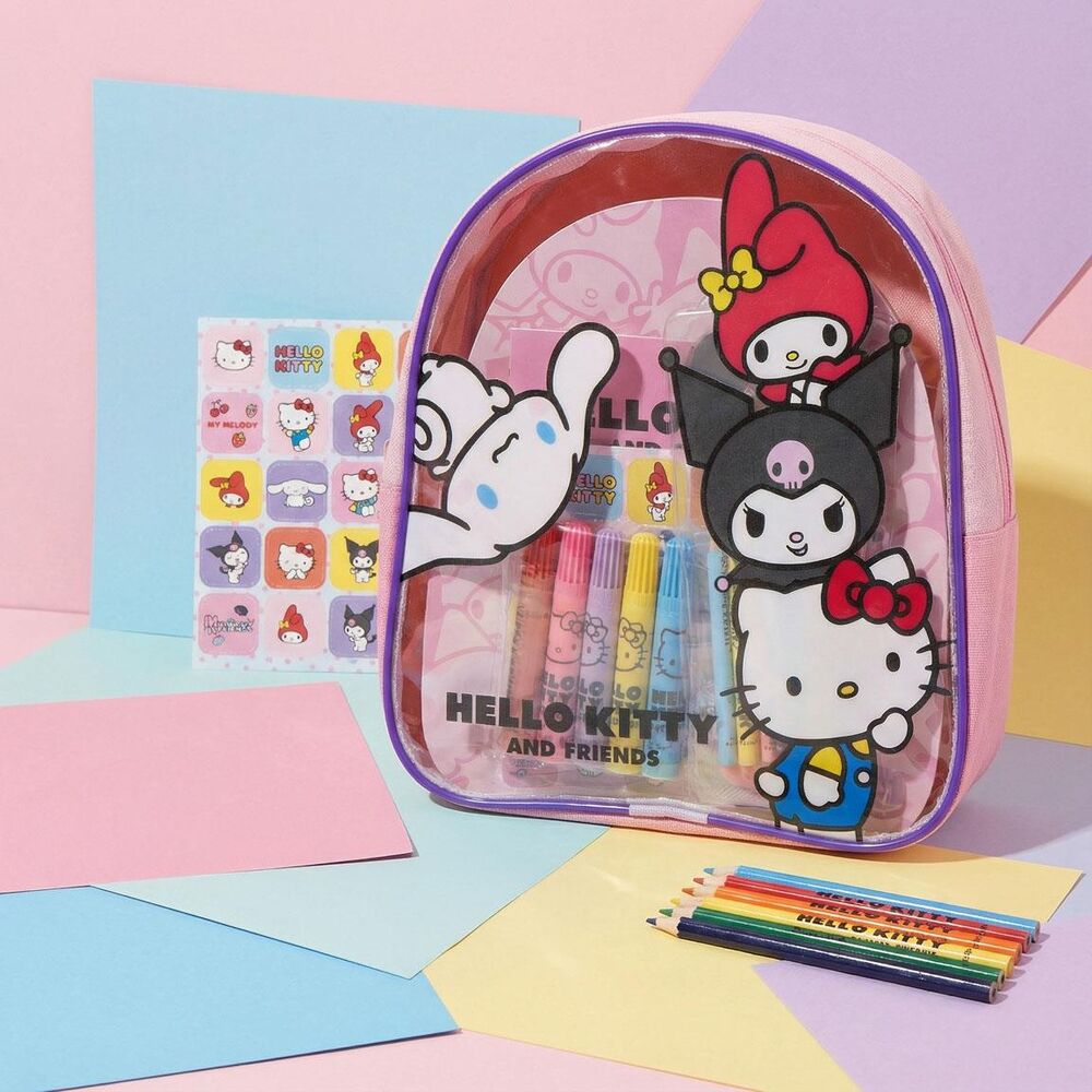 Conjunto de artigos de papelaria para colorir com mochila Hello Kitty and Friends