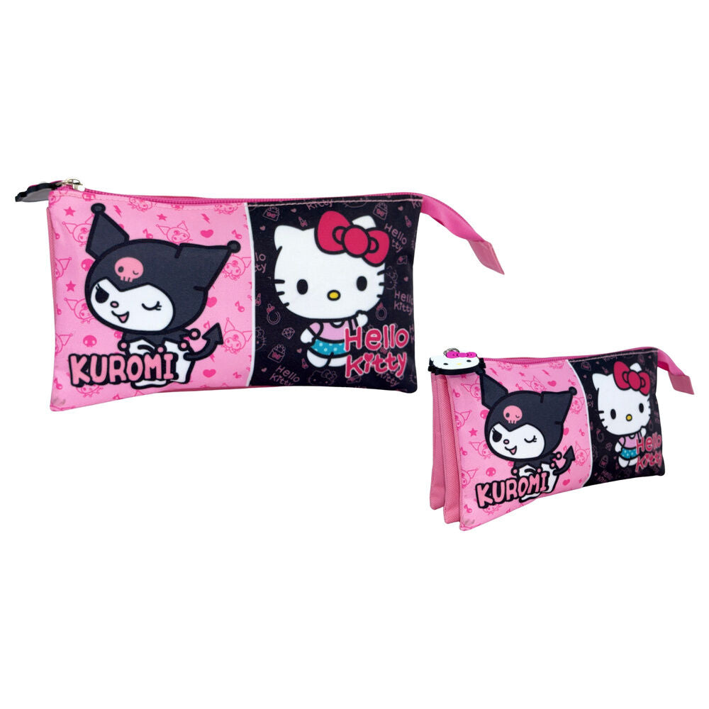 Estojo triplo Kuromi & Hello Kitty