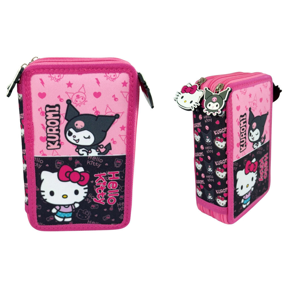 Estojo triplo Kuromi & Hello Kitty