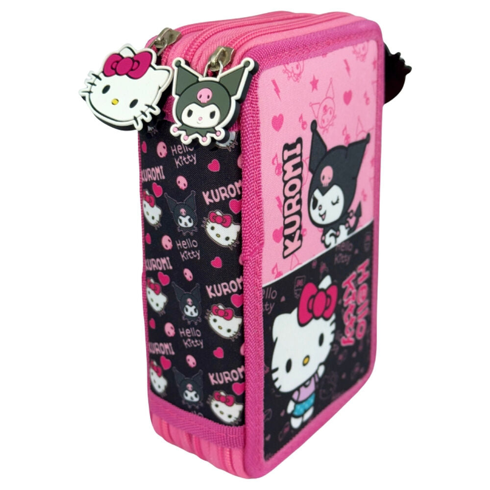 Estojo triplo Kuromi & Hello Kitty