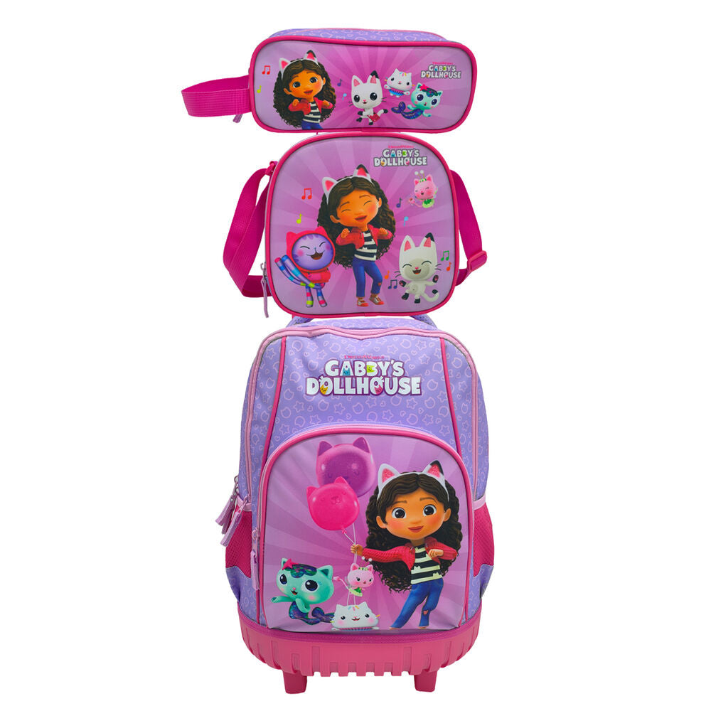 Conjunto de Trolley 50cm + lancheira + estojo Gabby´s Dollhouse
