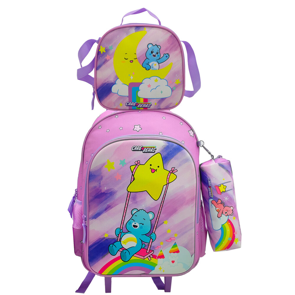 Conjunto de Trolley 43cm + lancheira + estojo Ursos Amoroso