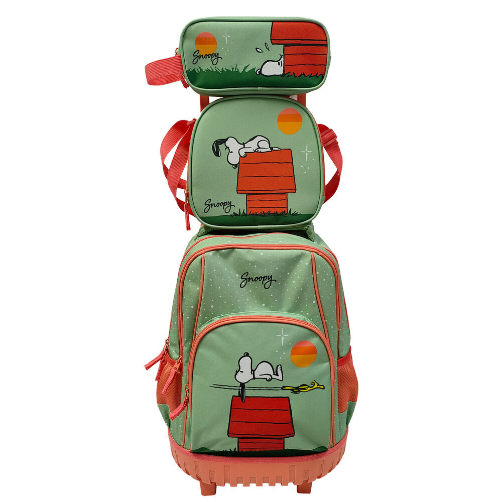 Conjunto de Trolley 50cm + lancheira + estojo Snoopy