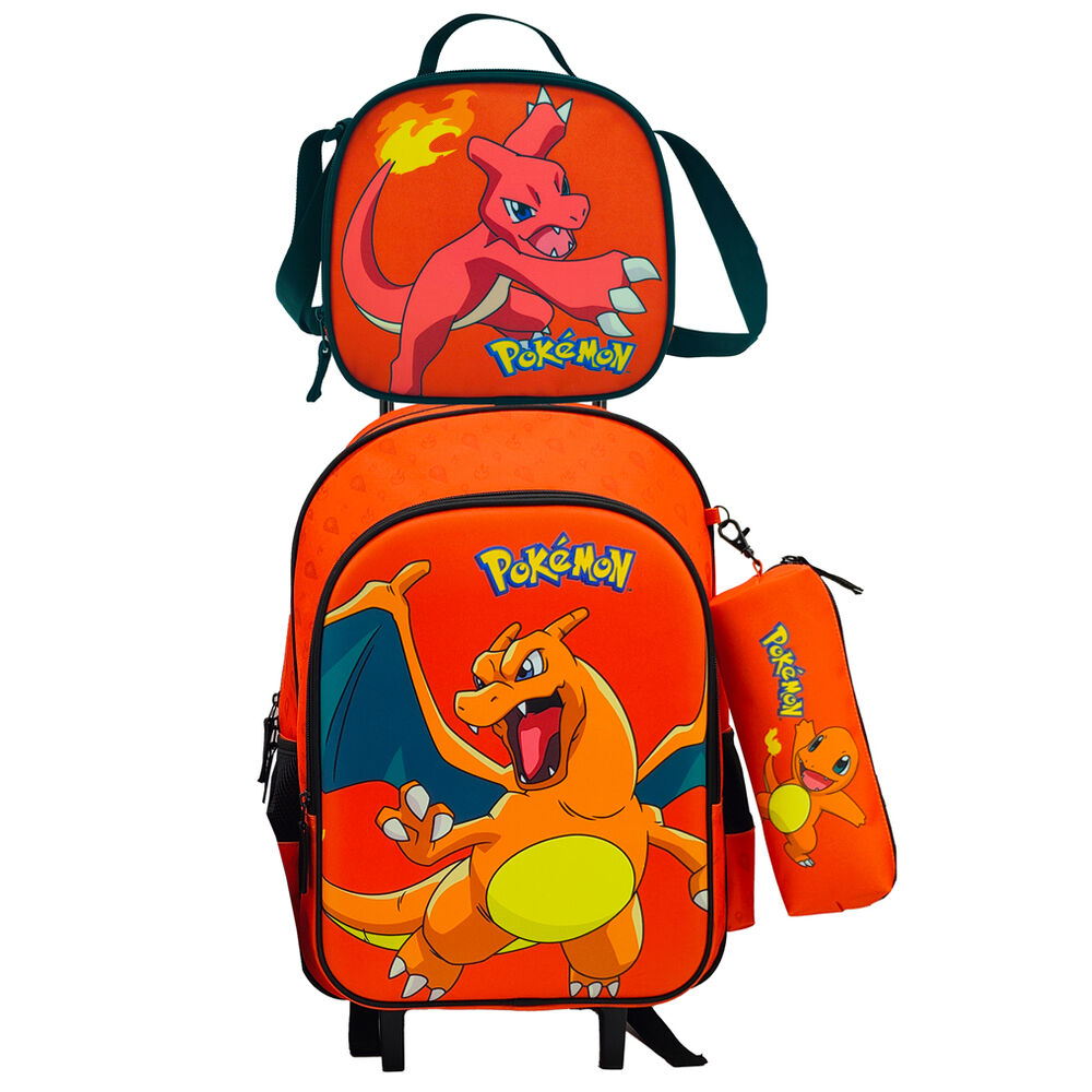 Conjunto de Trolley 43cm + lancheira + estojo Pokemon