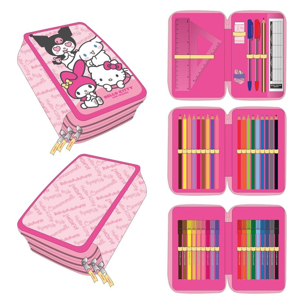 Estojo triplo Hello Kitty and Friends completo