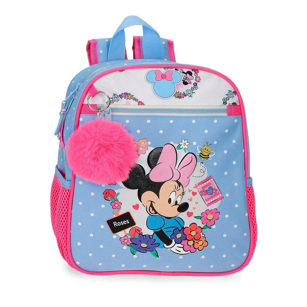 Mochila pré-escolar Flowers Minnie Disney 28cm adaptável