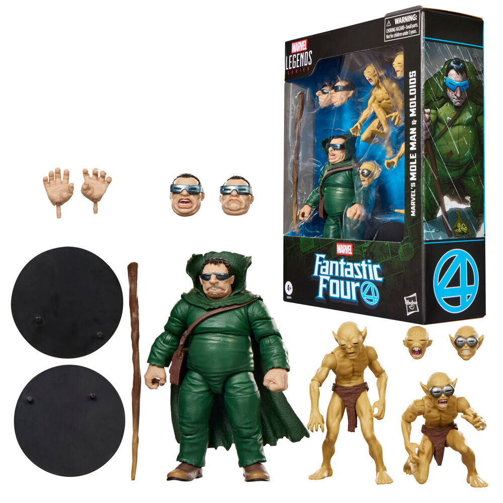 Conjunto de 3 Figuras Mole Man e Moloids Marvel Legends 15 cm