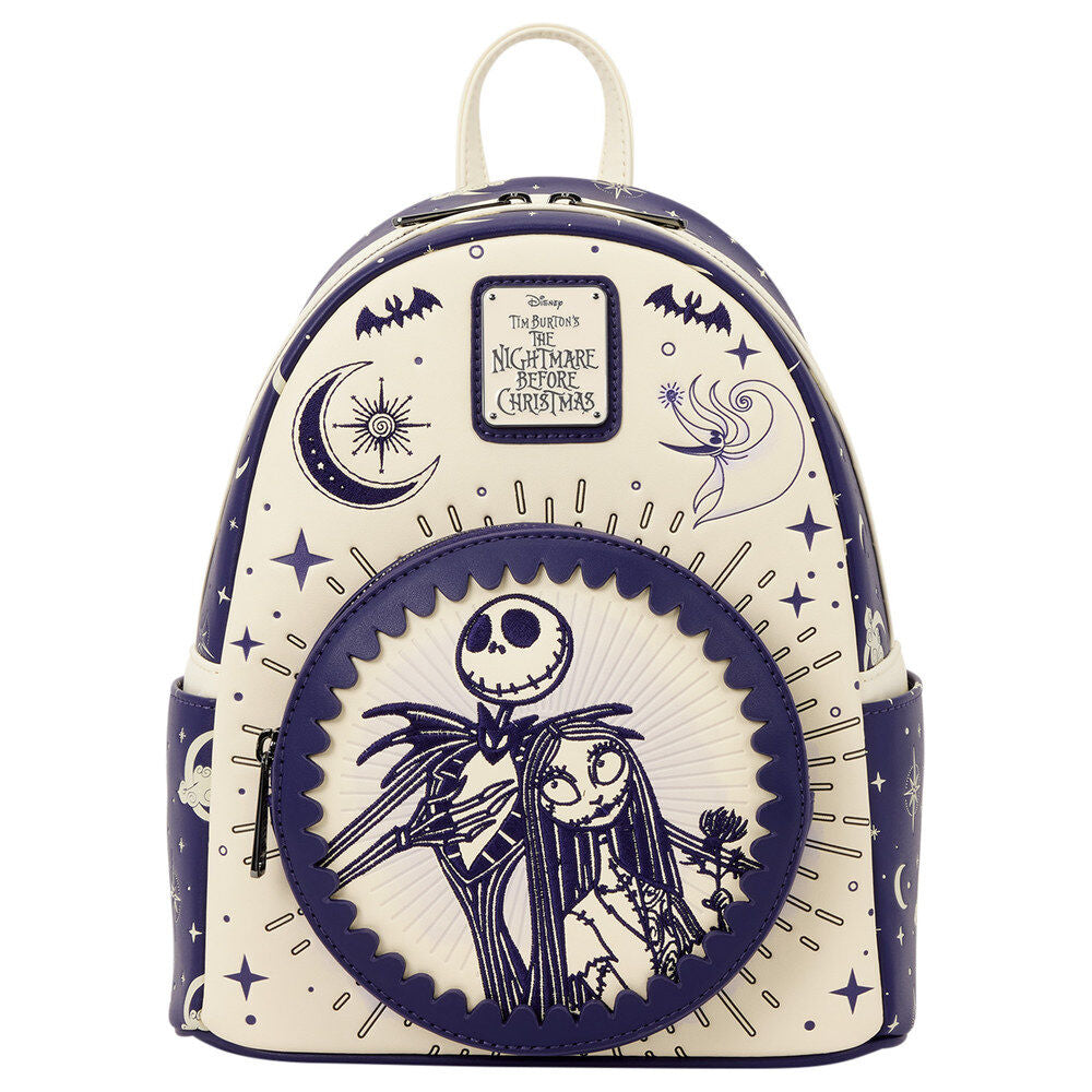 Mochila Jack Skellington e Sally Night Sky O Estranho Mundo de Jack Disney Loungefly, 26 cm
