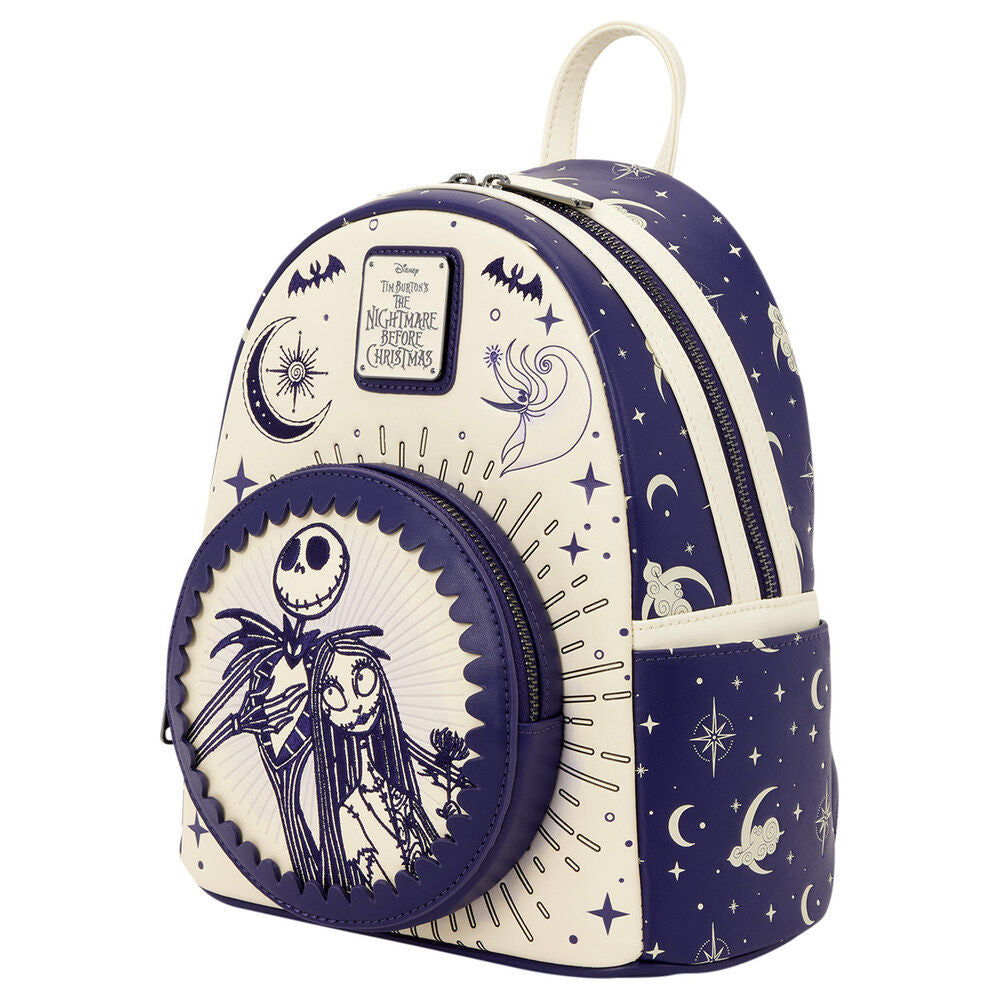 Mochila Jack Skellington e Sally Night Sky O Estranho Mundo de Jack Disney Loungefly, 26 cm