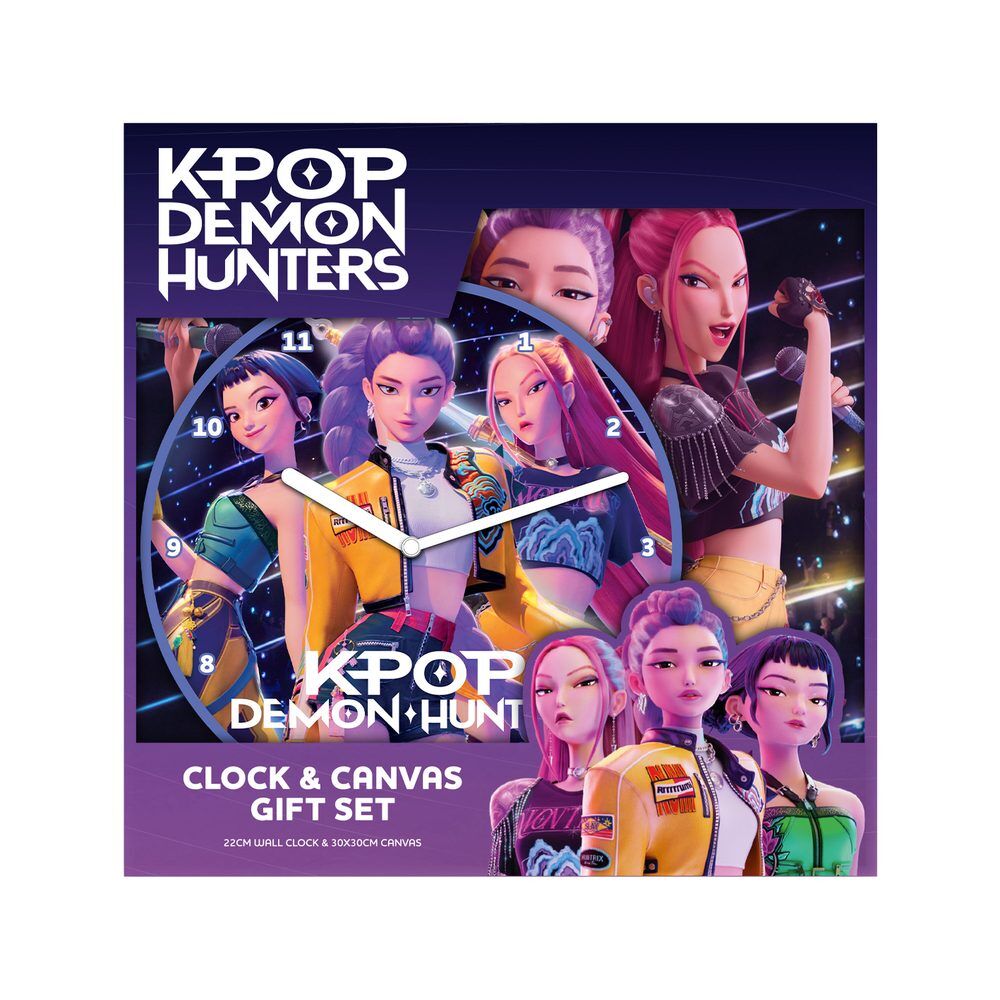 Conjunto de oferta K-pop Demon Hunters com relógio de parede e tela