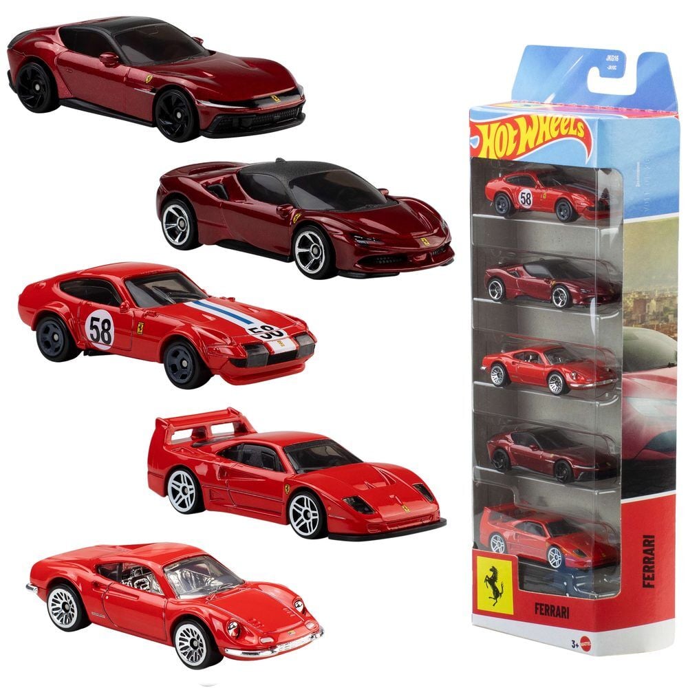 Conjunto de 5 Carros Ferrari Hot Wheels 1:64