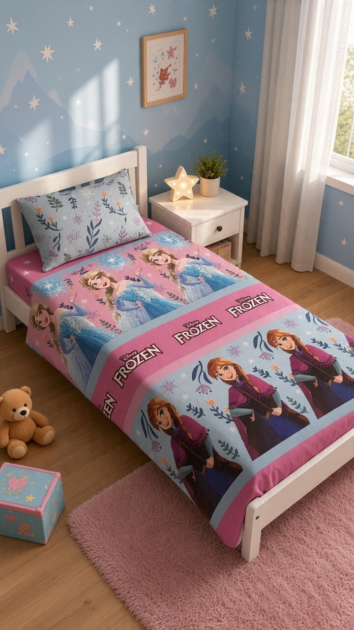 Jogo de lençóis Infantil Frozen Elsa e Anna Rosa e Azul