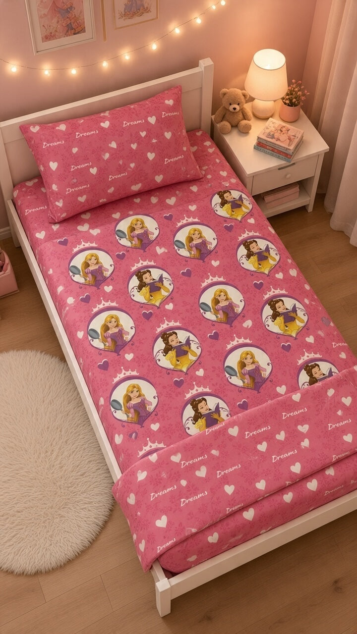 Jogo de lençóis Infantil Princesas Disney Bela e Rapunzel
