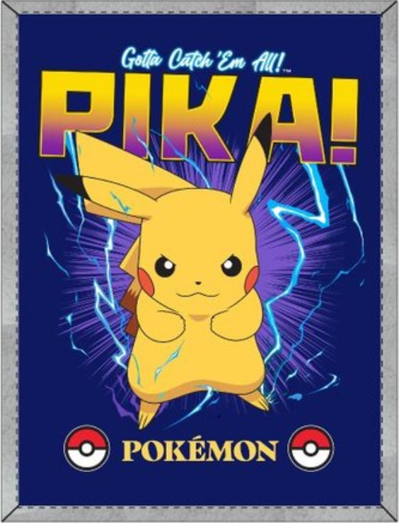 Manta sherpa Pokémon Pikachu de 140 × 190 cm, com rebordo cinzento