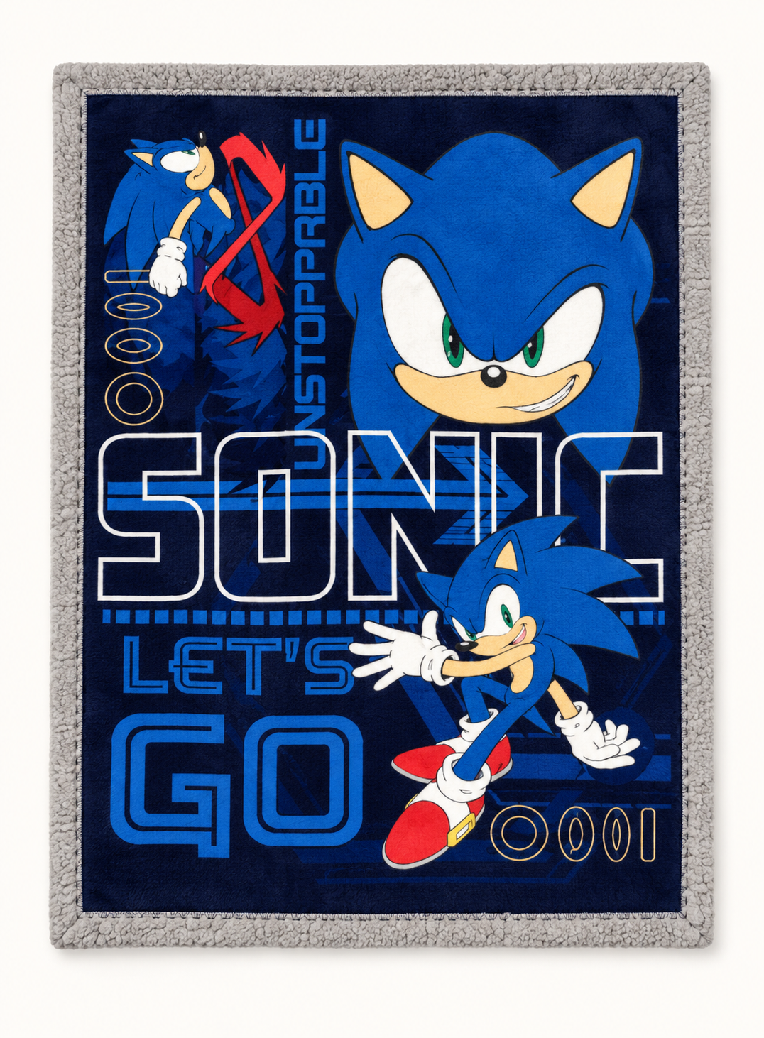 Manta sherpa Sonic azul-marinho de 140 × 190 cm — imagem ilustrativa baseada na ficha técnica
