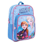 Mochila Frozen Disney Perletti azul com Anna e Elsa, 36 cm