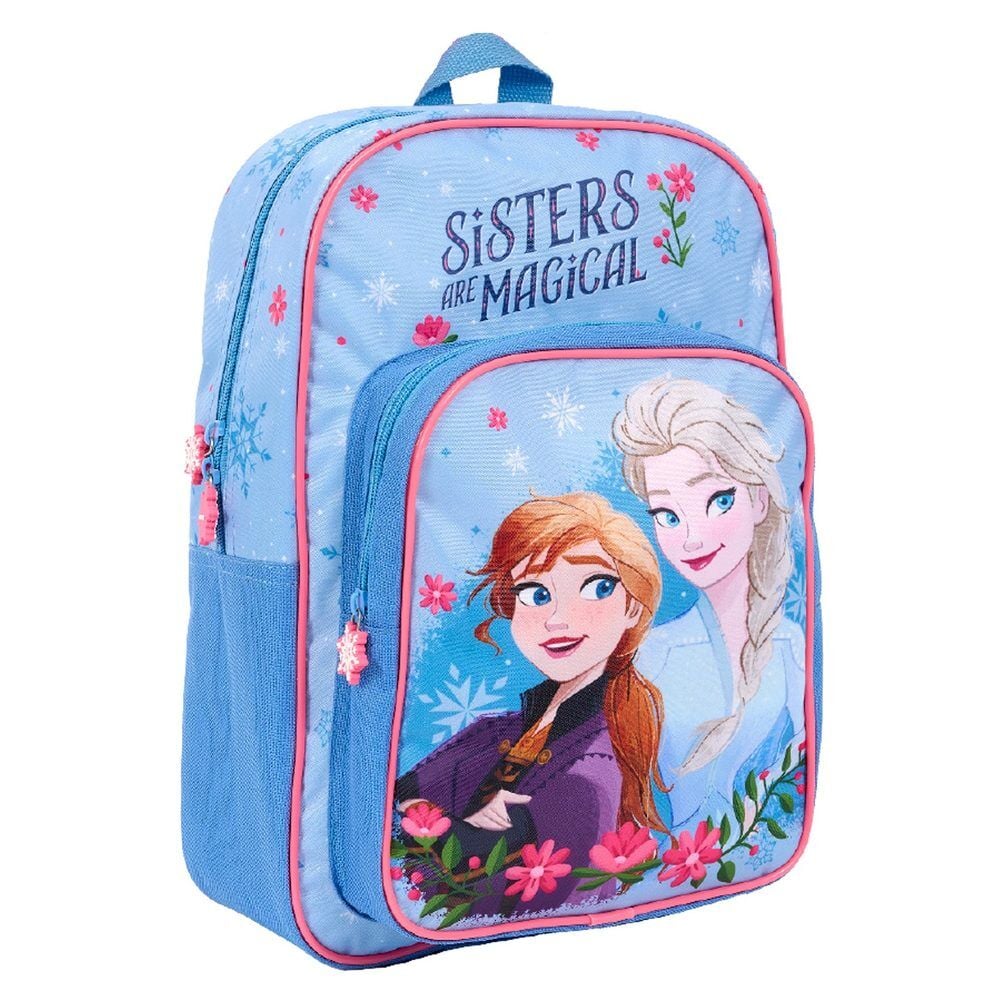 Mochila Frozen Disney Perletti azul com Anna e Elsa, 36 cm