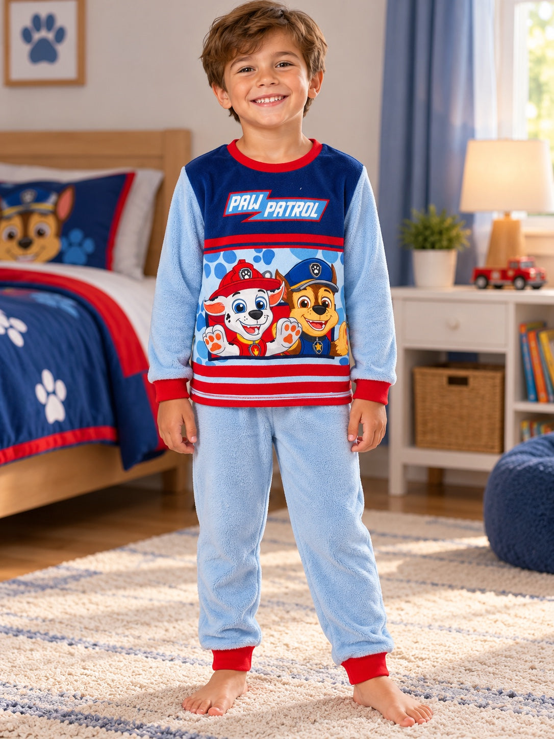 Pijama de coralina Patrulha Pata PAW37-3149 azul com Chase e Marshall — imagem de apresentação