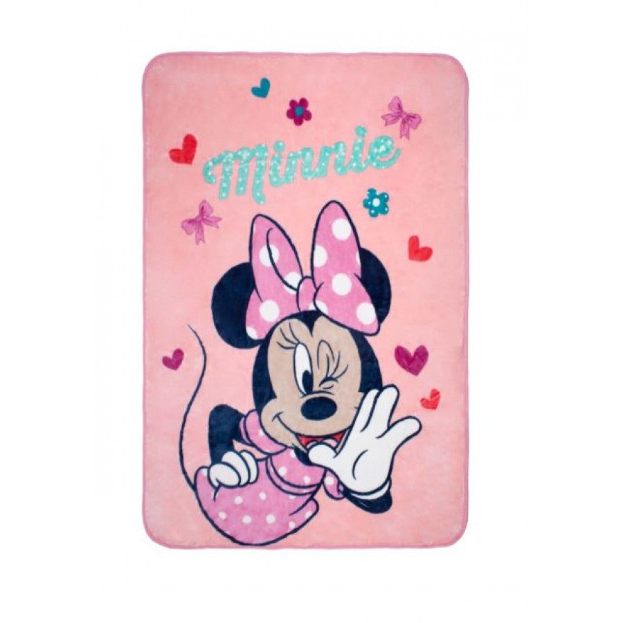 Cobertor Minnie 2 rosa com corações e laços, 160 × 220 cm